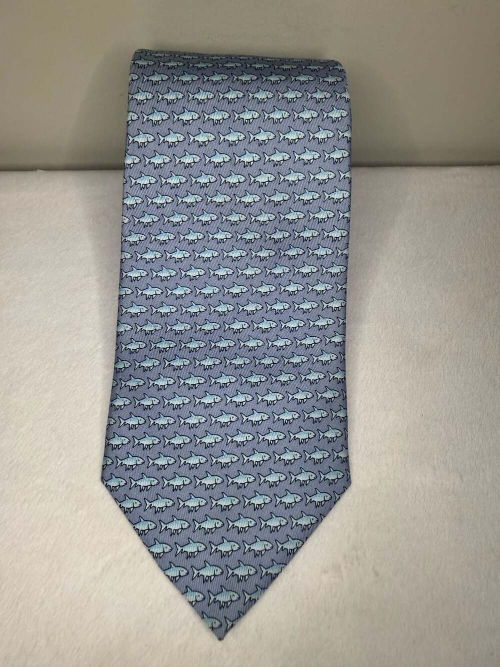 Vineyard Vines Blue Shark Pattern 100% Silk Necktie Made in USA